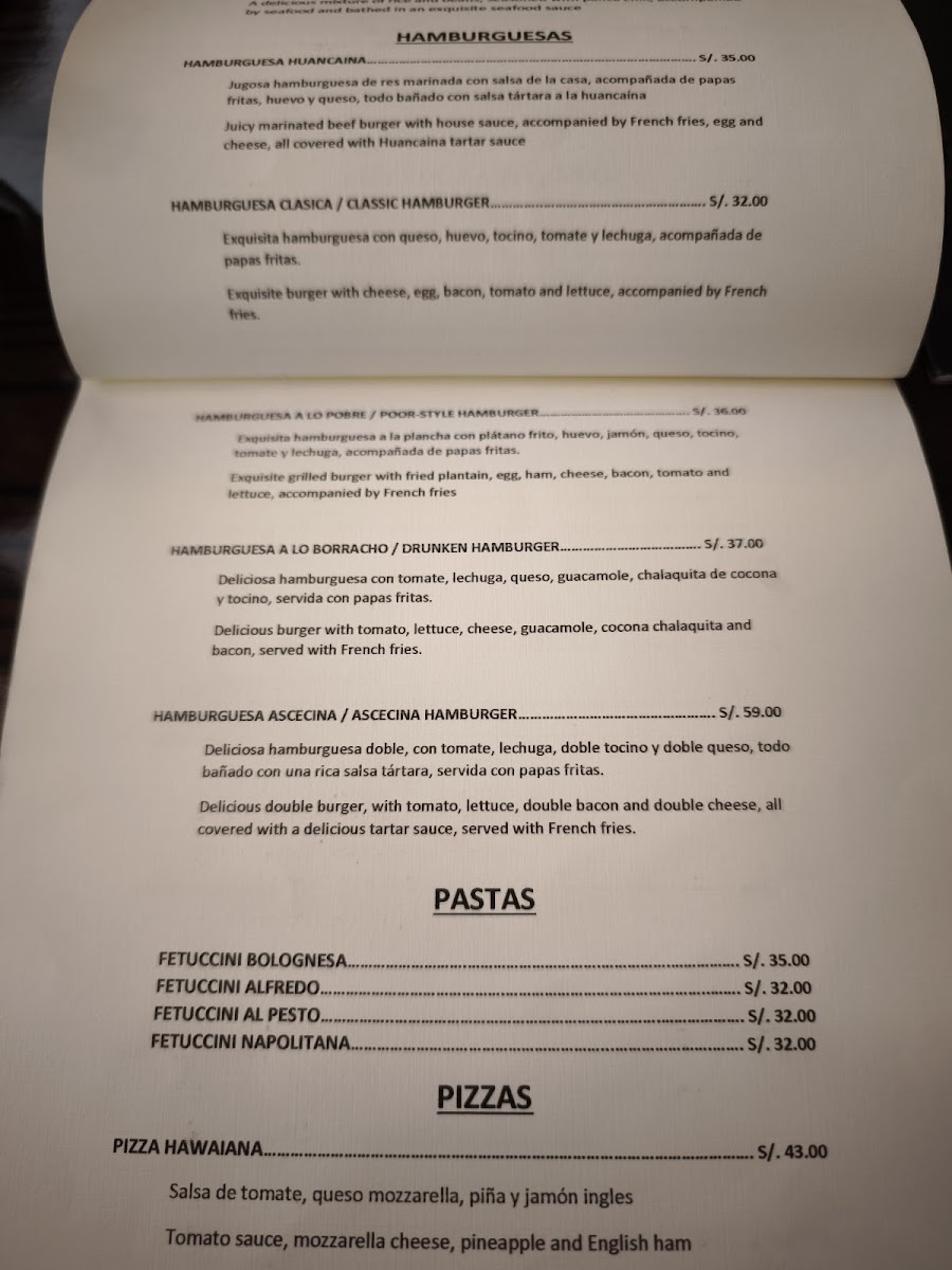 Menu Tunawa Andean Fusion. ''second Floor''-1