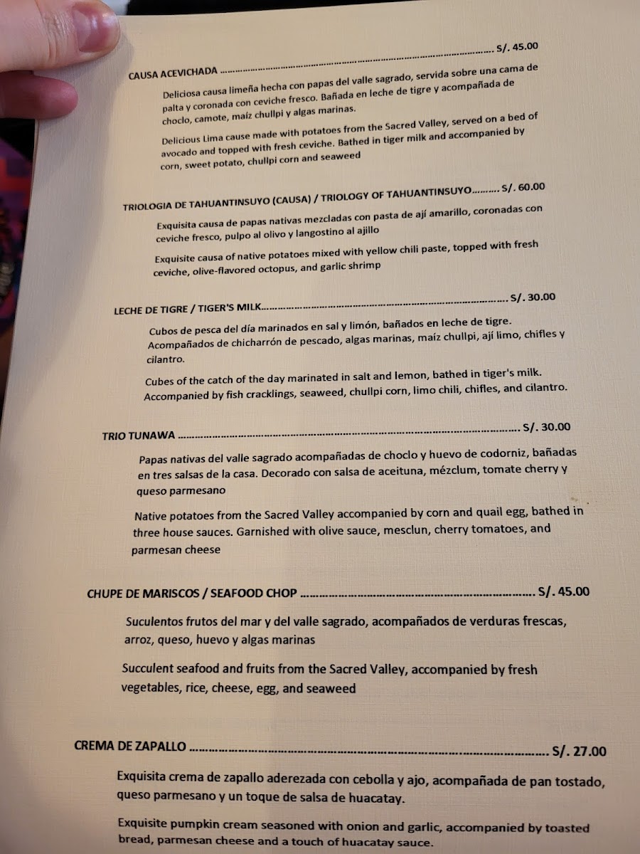 Menu Tunawa Andean Fusion. ''second Floor''-2