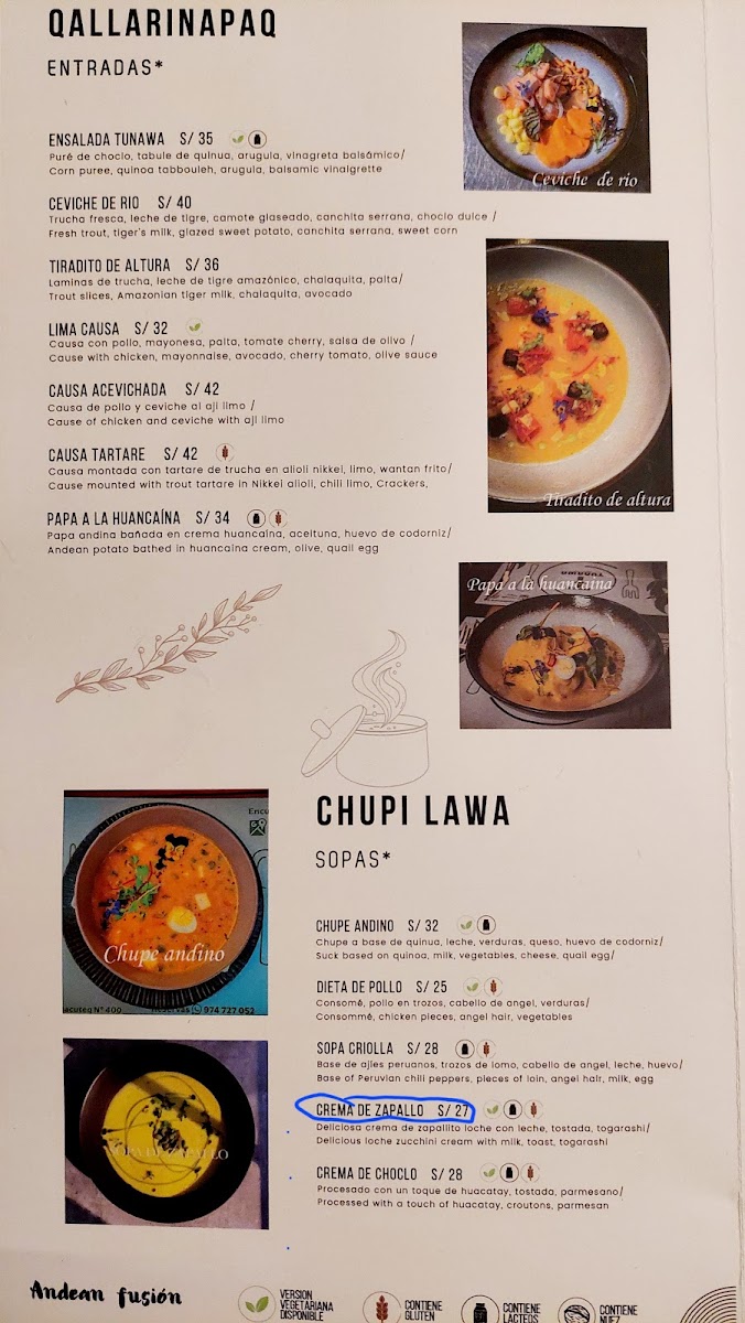 Menu Tunawa Andean Fusion. ''second Floor''-9